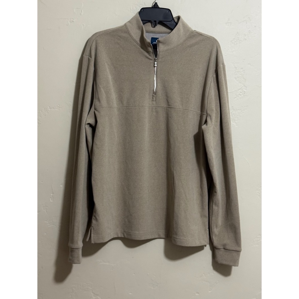 Johnnie-O Mens Medium 1/4 Zip Pullover Tan Beige Heather Fleece Santa Monica